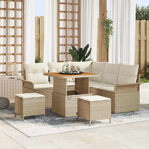 vidaXL Ensemble de canapé de jardin avec coussin 8 pcs Beige polyrotin