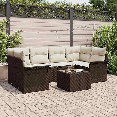 vidaXL Ensemble de canapé de jardin 7 pcs Marron et Crème polyrotin