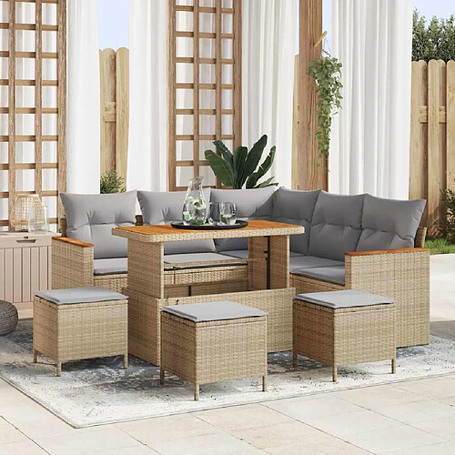 vidaXL Ensemble de canapé de jardin avec coussin Beige Poly rotin