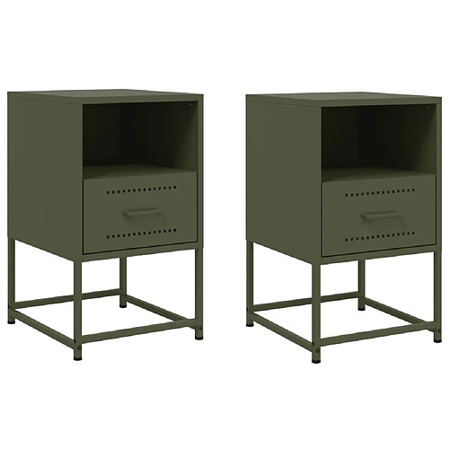 Decoshop26 Lot de 2 tables de chevet - Olive