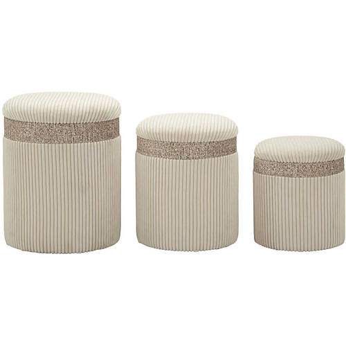 Mauro ferretti Set de 3 poufs coffres ronds - Crème