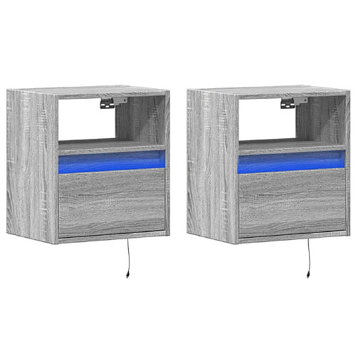 Decoshop26 Lot de 2 tables de chevet murales LED - Gris