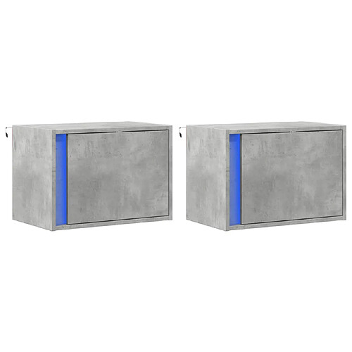 Decoshop26 Lot de 2 chevets muraux LED - Gris