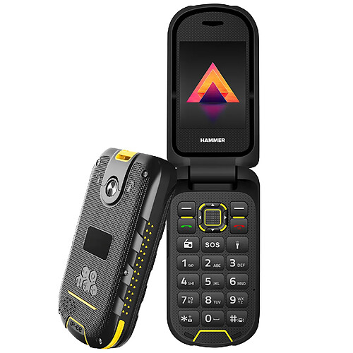 Hammer Téléphone renforcé à clapet Double écran Batterie 1200mAh Bouton SOS Noir