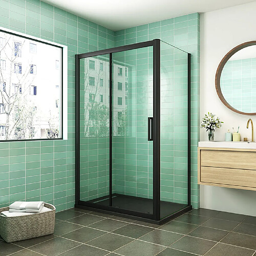 Aica Sanitaire Aica Cabine De Douche 120x90x195cm Porte De Douche Avec L'amortisseur Cabine De Douche En 8mm Verre Anticalcaire Profilé Noir Mat