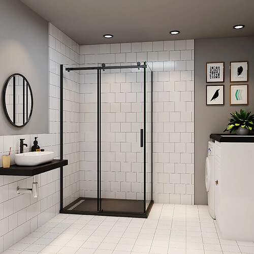 Aica sanitaire Cabine de douche Nara9 - 140 x 90 x 200 cm - Noir mat