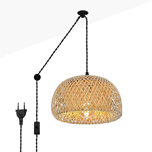Barcelona led Suspension osier Yonna - Noir et naturel