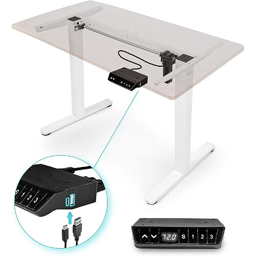 Duronic TM51 WE Structure de Bureau Assis-Debout électrique | Hauteur Ajustable de 72 à 118 cm | Charge maximale de 70 kg | Plateau de 120 140 ou 160 cm vendu séparément | Ports USB et USB-C