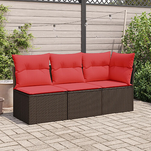 vidaXL Canapé d'angle de jardin avec coussins en résine tressée marron