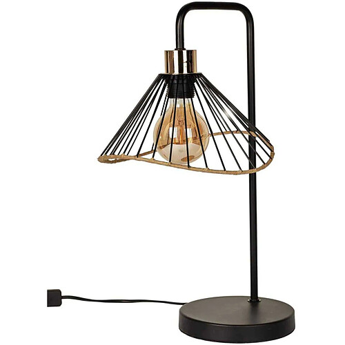 The home deco factory Lampe à poser abat-jour rotin - Noir