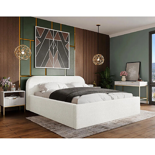 Bestmobilier Orane - lit coffre - 160x200 cm - en tissu bouclette