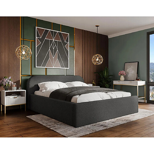 Bestmobilier Orane - lit coffre - 160x200 cm - en tissu bouclette