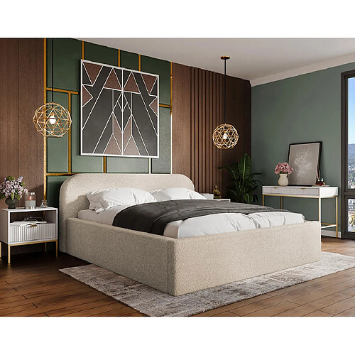 Bestmobilier Orane - lit coffre - 160x200 cm - en tissu bouclette