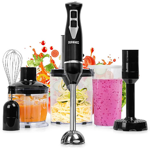 Duronic HB35 BUNDLE Mixeur plongeant à main 350W avec Presse-Purée Hachoir Fouet Spiraliseur | 2 Réglages de Vitesses | 2 lames et axe en inox | Idéal pour Soupe Pâtisserie Smoothie Purée Fruits Légumes