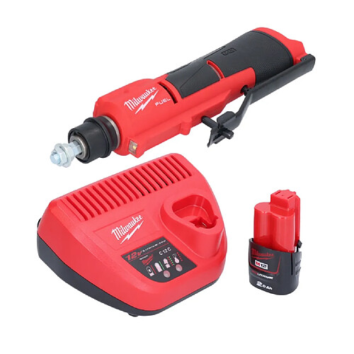 Milwaukee M12 FTB-201 Outil de creusage de pneus sans fil 12 V 7/16" Hex Brushless + 1x batterie 2,0 Ah + chargeur