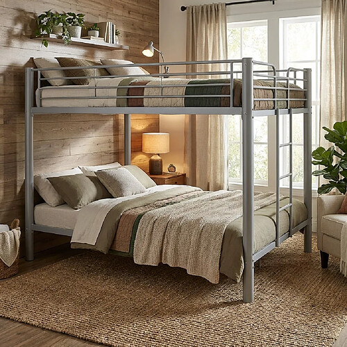 Homy France Lit superposé 4 personnes métal gris 140x190 cm sommier inclus COLOSSE