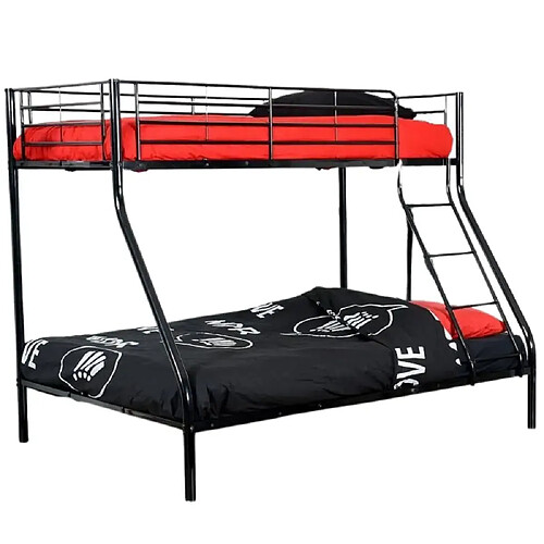 Homy France Lit superposé 3 places en métal noir 90x190 140x190 cm COSTO