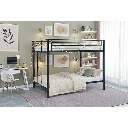 Homy France Lit superposé 4 places métal noir 2x140x190 cm sommier inclus COLOSSE