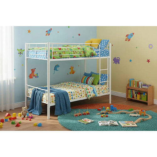 Homy France Lit superposé Séparable métal LUNA 1+1 90x190 cm sommier inclus blanc