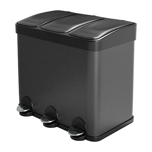 AMIG | Tripler poubelle de recyclage avec pédale RECIK3 | 60 x 37 x 49 cm | Acier | Noir mat