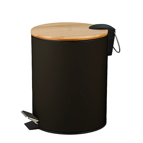 AMIG | Poubelle à pédale NATURLINE | Ø200 x 260 mm | Acier / Bambou | Noir