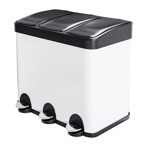 AMIG | Tripler poubelle de recyclage avec pédale RECIK3 | 60 x 37 x 49 cm | Acier | Blanc