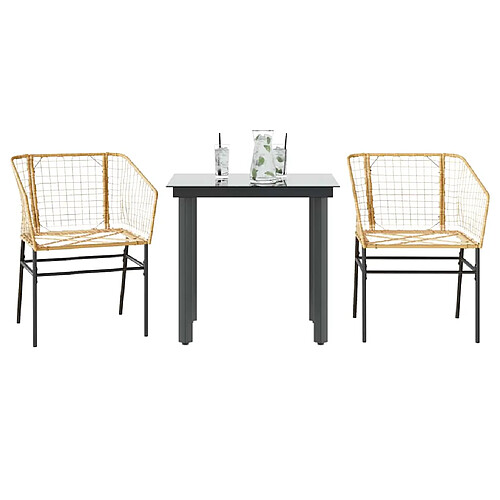 vidaXL Ensemble à manger de jardin 3pcs marron résine tressée verre