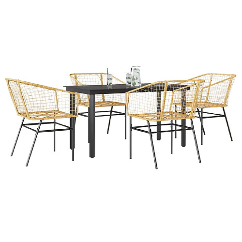 vidaXL Ensemble à manger jardin 5pcs marron poly rotin verre