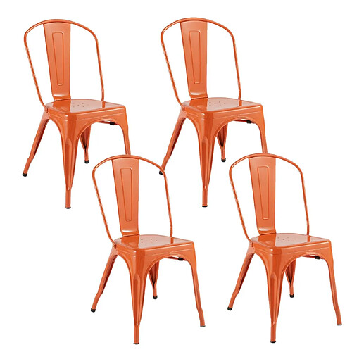 Atmosphera Lot de 4 chaises en métal NIKO - Orange