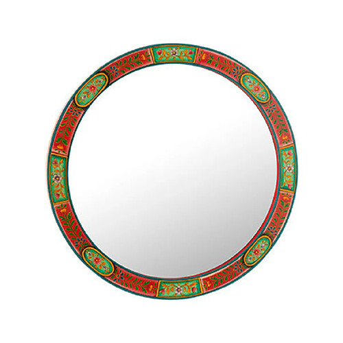Mes Miroir rond style indien 75 cm vert et rouge - NEIDIN