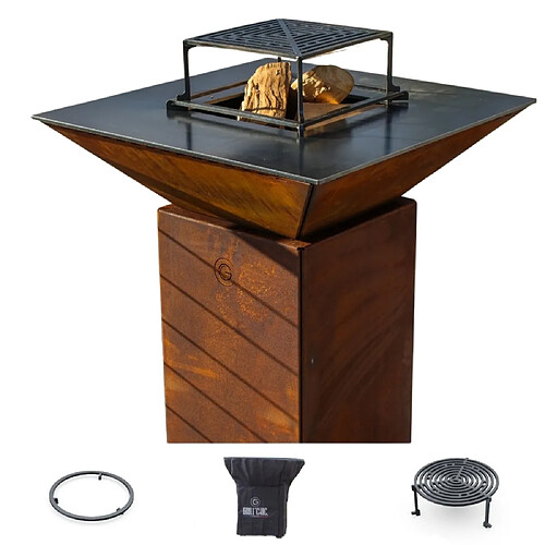 GRILL CHIC Pack Brasero CEVENOL Simple Cuve Corten Carré 74x74x90 cm