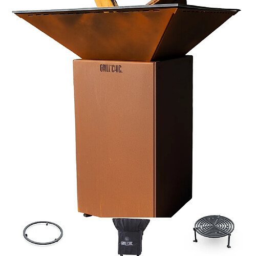 GRILL CHIC Pack Brasero Cevenol Acier Thermolaqué Normal Carré 74x74x90 cm Imitation Corten Double Cuve