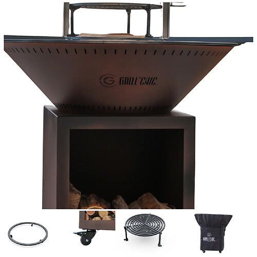 GRILL CHIC Pack Brasero Classique Acier Thermolaqué 103x90 cm Imitation Corten Double Cuve