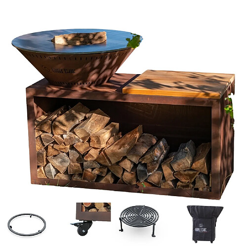 GRILL CHIC Pack Brasero Traditionnel Corten 83x90 cm Double Cuve - Avec rangement bois