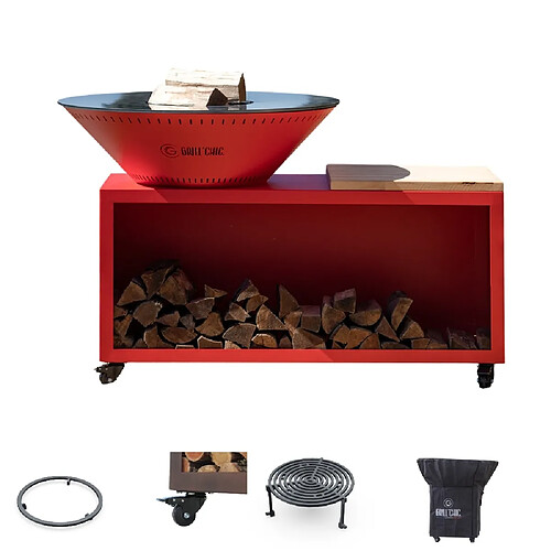 GRILL CHIC Pack Brasero Traditionnel Acier Thermolaqué 103x90 cm Rouge Double Cuve