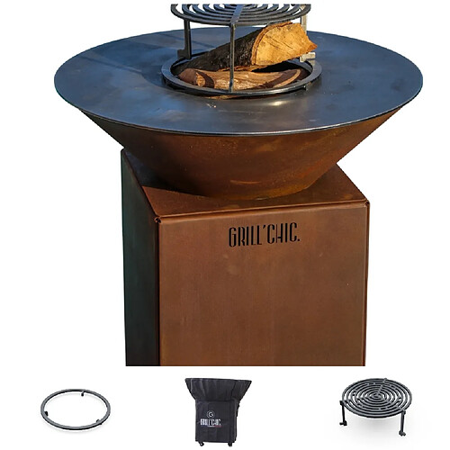 GRILL CHIC Pack Brasero Auvergnat Corten Normal Rond 62x76 cm Simple Cuve