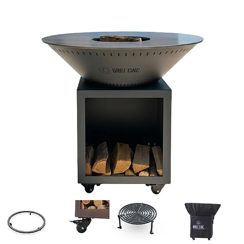 GRILL CHIC Pack Brasero Classique Acier Thermolaqué 103x90 cm Gris Anthracite Double Cuve