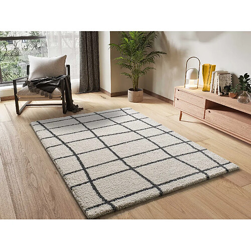 ATTICGO Tapis shaggy ATLAS blanc/crème/noir 133x190 cm