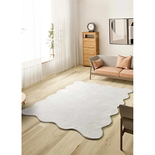 ATTICGO Tapis lavable uni à bordure ondulée MELLOW blanc 160x230 cm