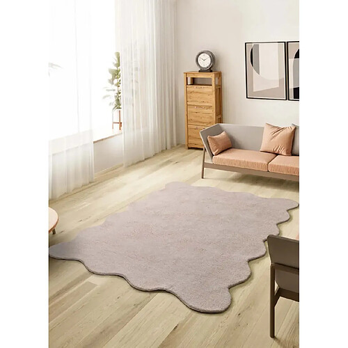 ATTICGO Tapis lavable uni à bordure ondulée MELLOW rose poudré 160x230 cm