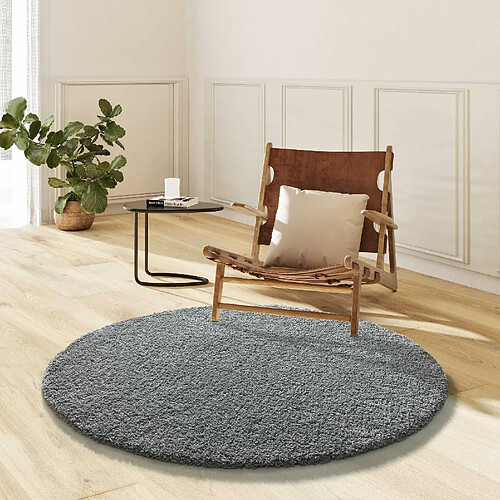 ATTICGO Tapis rond shaggy NORGE argent 130x130 cm
