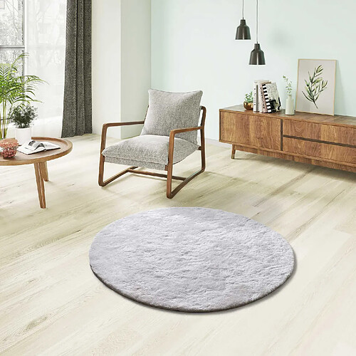 ATTICGO Tapis rond shaggy ROMA blanc 120x120 cm