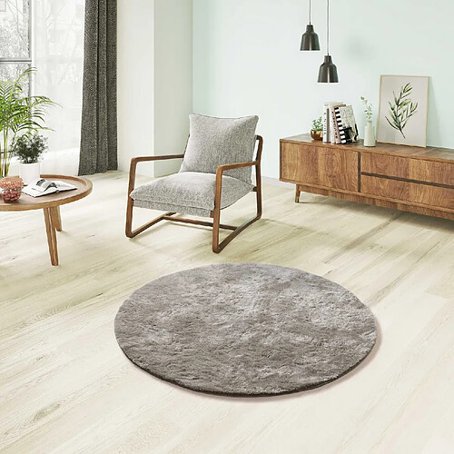 ATTICGO Tapis rond shaggy ROMA pierre 120x120 cm