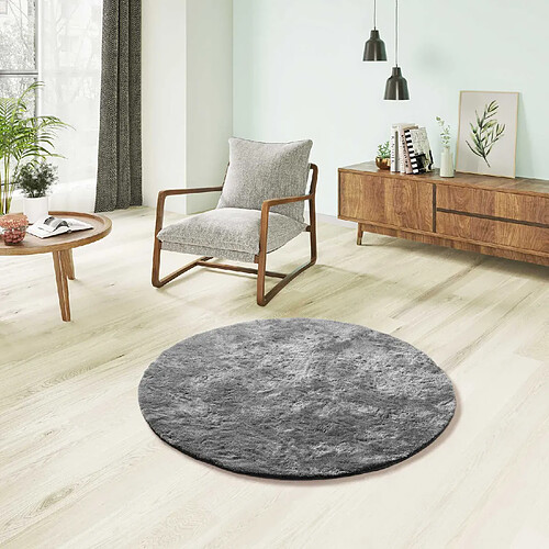 ATTICGO Tapis rond shaggy ROMA anthracite 120x120 cm