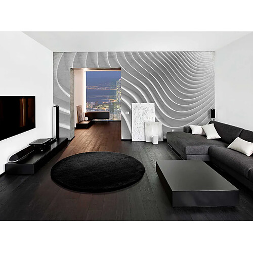 ATTICGO Tapis lavable rond shaggy FOX noir 120x120 cm