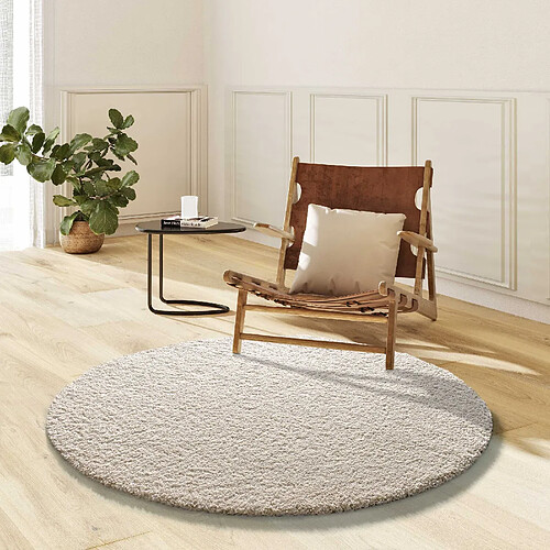 ATTICGO Tapis rond shaggy NORGE blanc 130x130 cm