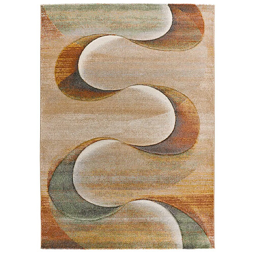 Tapis En Laine à Franges - Motif Vague Abstraite - 45x29 Cm - Marron/Beige - Épais