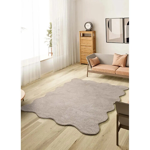 ATTICGO Tapis lavable uni à bordure ondulée MELLOW taupe 160x230 cm