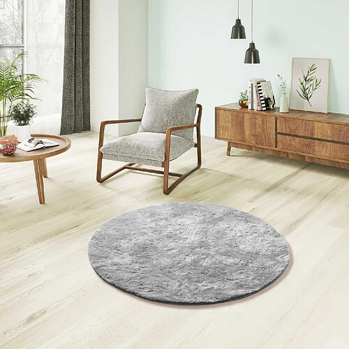 ATTICGO Tapis rond shaggy ROMA argent 120x120 cm