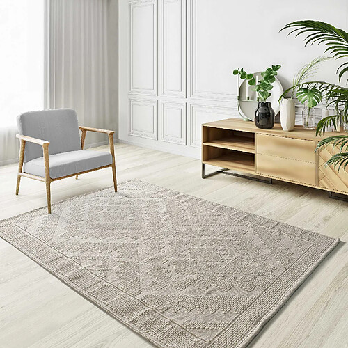ATTICGO Tapis lavable ethnique à relief PAMUK crème 60x90 cm